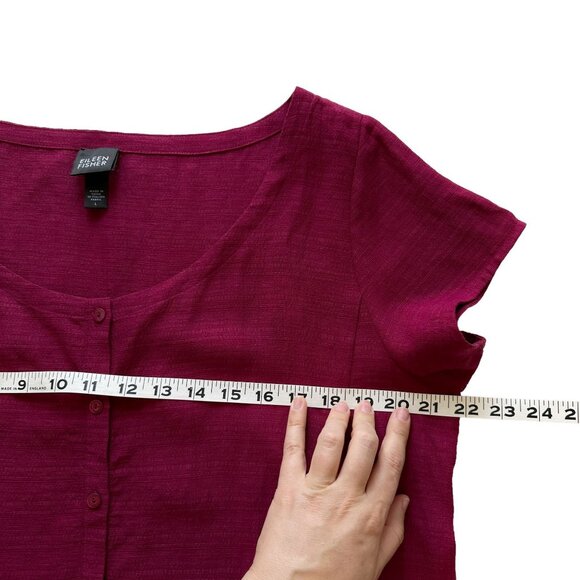 Eileen Fisher L Raspberry Red Linen Blend Short Sleeve Top Wide Leg Pants Set - Picture 10 of 13